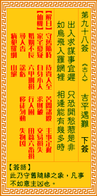 观音灵签第98签词